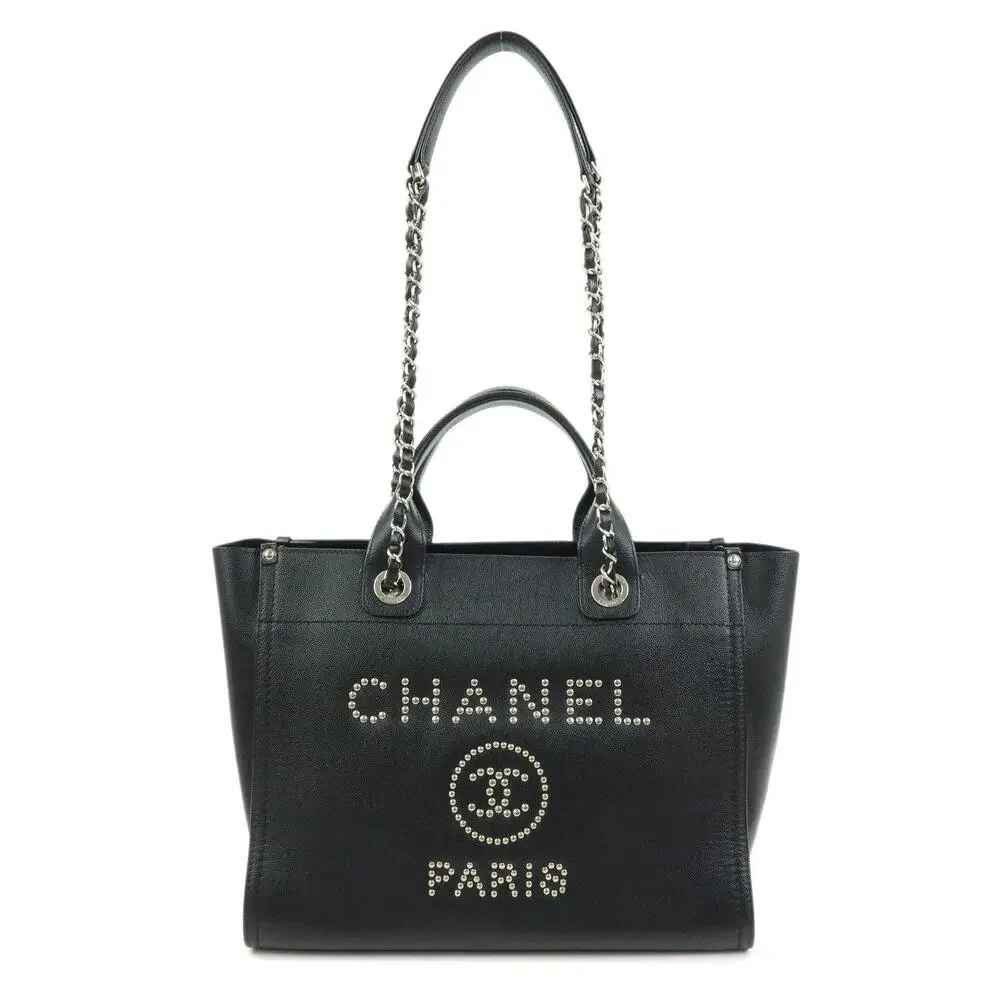 Chanel Caviar Leather Deauville MM Tote Black
